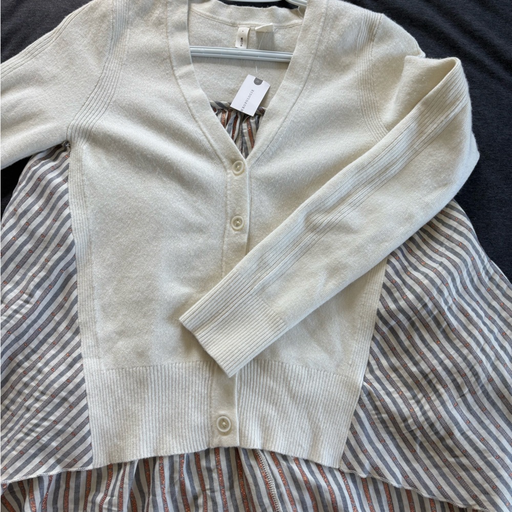 Anthropologie Moth Mixed Media Cream Button-Up Cardigan Sweater